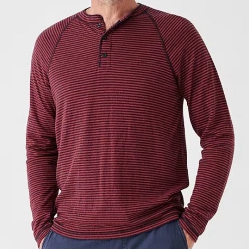 Faherty Cloud Long Sleeve Henley Cumberland Stripe Red Blue Mens Medium - NWT